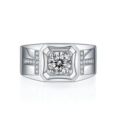 Fashion New Moissanite Double T Men'S Ring S925 Silver Inlay