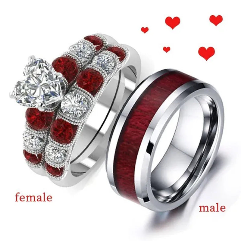 Luxury Heart Ring Sets for Women Natural Gemstones Ruby Rings Promise Rings Set