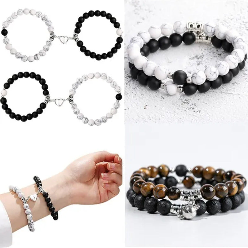 2Pcs Delicate Women'S White Turquoise Frosted Couple Bracelets Heart Shaped Bead
