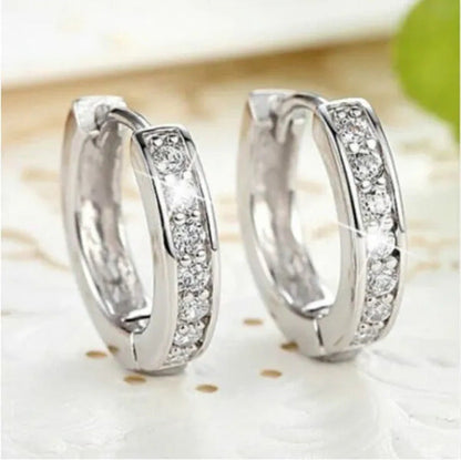Luxury Noble 925 Silver Elegant Heart Diamond Hoop Ear Stud Earrings for Women r