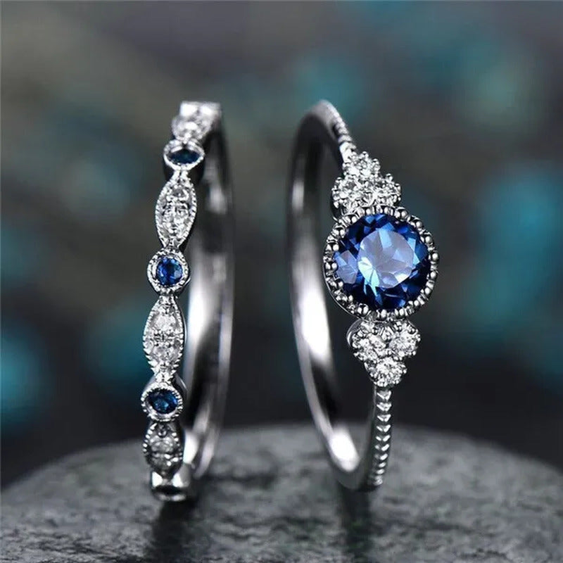 2Pcs/Set Classic 925 Sterling Silver round Cut Gemstones Sapphire Birthstone Bri