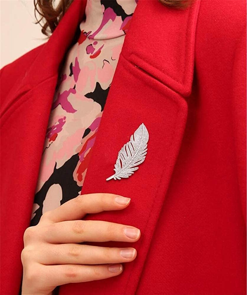 Rhinestone Feather Brooch Pin for Women Men Fashion Crystal Delicate Leaf Brooch