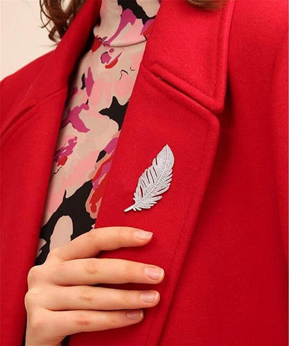 Rhinestone Feather Brooch Pin for Women Men Fashion Crystal Delicate Leaf Brooch