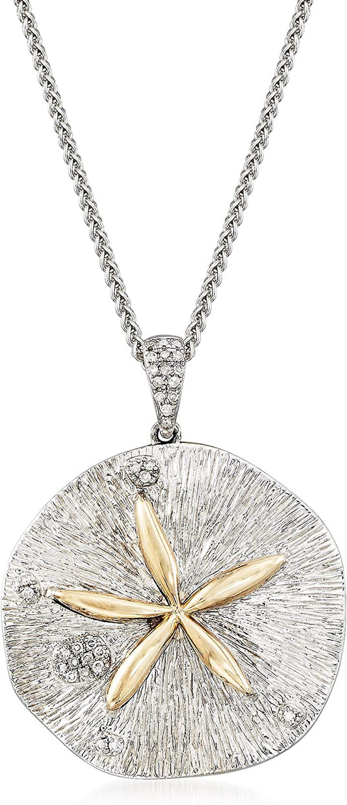 0.10 Ct. T.W. Diamond Sand Dollar Necklace in Sterling Silver and 14Kt Yellow Go