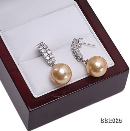 Classic Drop Earrings AAA Quality Gorgeous Genuine 12.2Mm round Golden South Sea