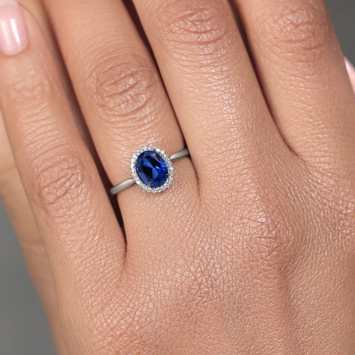 10K White Gold Blue Created Sapphire and Diamond Women Engagement Ring (1.60 Ct