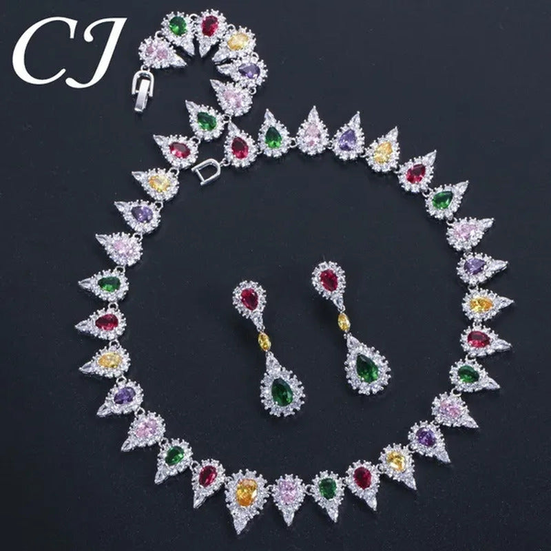 CANDICE White Gold Plating Sparkling Cubic Zirconia Diamond Choker Necklace Sets