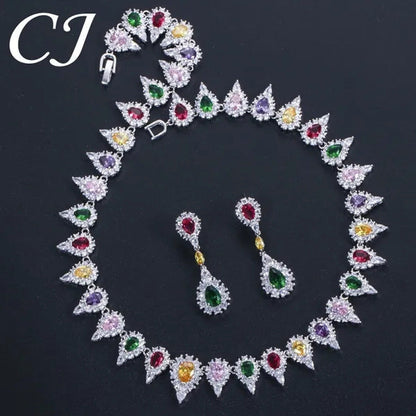 CANDICE White Gold Plating Sparkling Cubic Zirconia Diamond Choker Necklace Sets