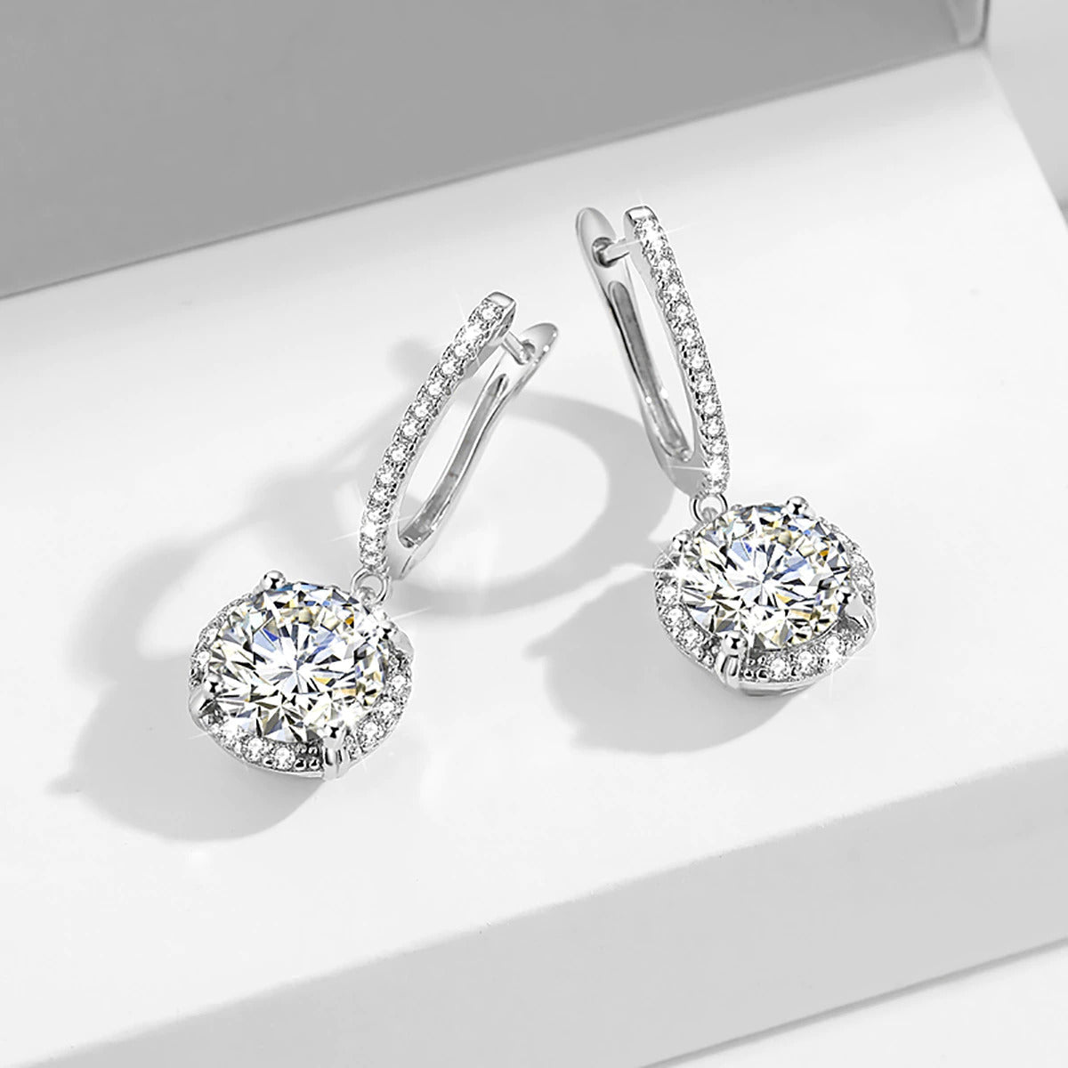 Certified 4 Carats 8Mm Moissanite Diamond Earrings for Women 100% 925 Sterling