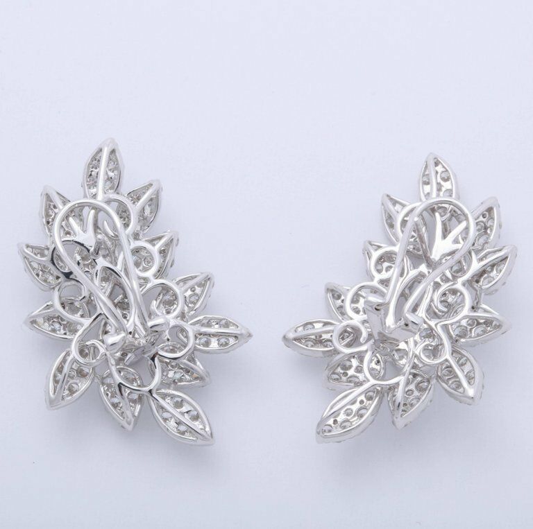 Pave Diamond Cluster Earring 6.58 carats 18 k White Gold