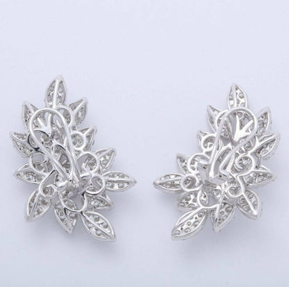 Pave Diamond Cluster Earring 6.58 carats 18 k White Gold