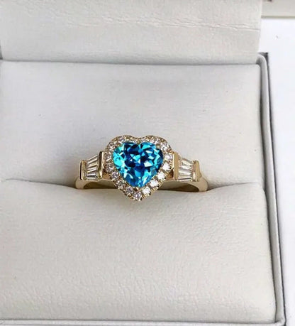 Elegant Noble Woman Fashion Heart Ring Superb Birthstone Princess Proposal Engag