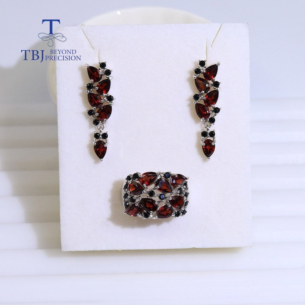 Natural Mozambique Garnet Rings Earring 925 Sterling Silver Fine Jewelry