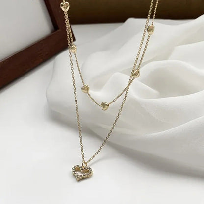 Ladies Necklace Fashion High-End Double Heart Diamond Chain