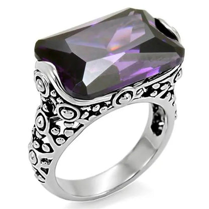 28 Ct Emerald Cut Amethyst CZ Antique Celtic Style Stainless Steel Ring Size 5-1