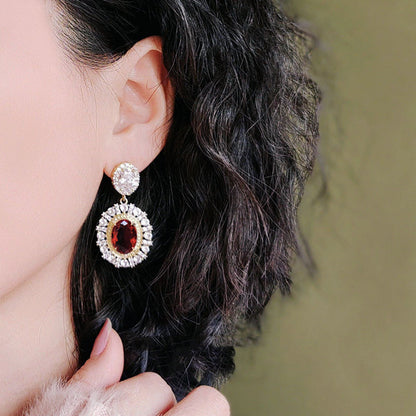 French Classic Princess Wedding Red Diamond Vintage Earrings