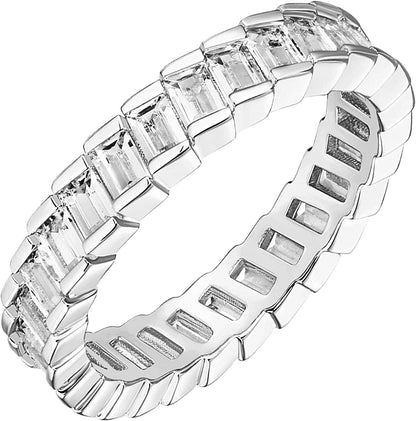 14K Gold Plated Cubic Zirconia Baguette Cut Eternity Bands for Women