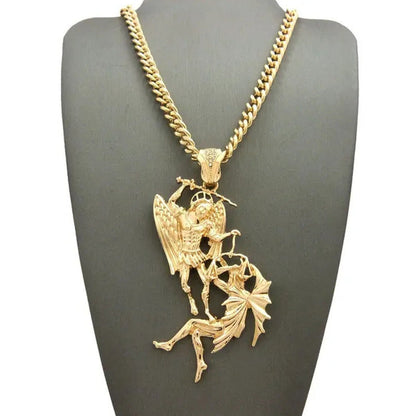 Men'S Hip Hop Saint Michael Archangel Pendant 6Mm 24" Cuban Chain Necklace