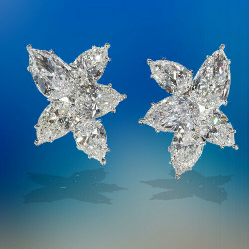 Diamond Cluster Earrings 11.82 carats of colorless white pear shaped diamonds