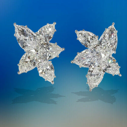 Diamond Cluster Earrings 11.82 carats of colorless white pear shaped diamonds