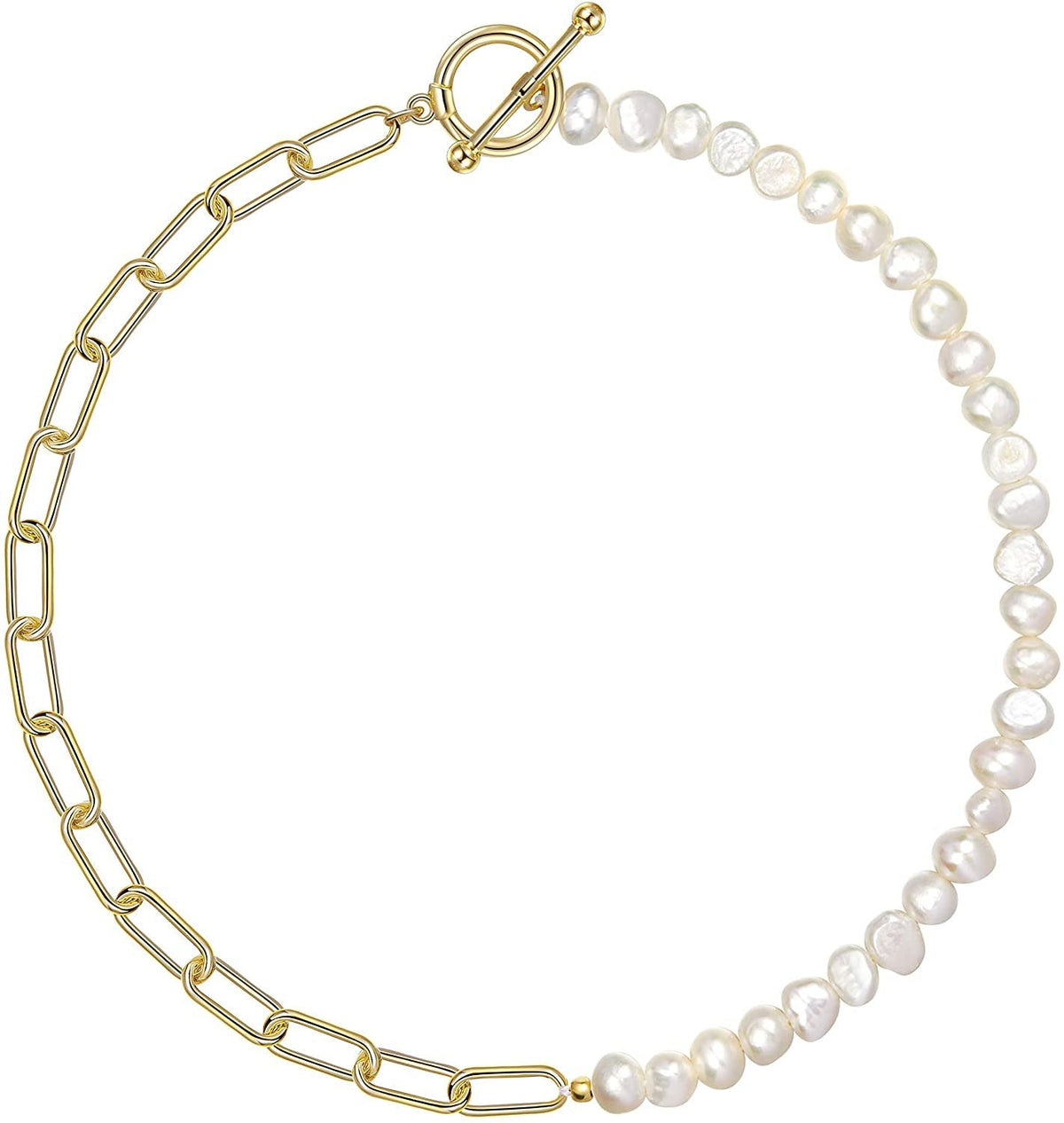 Paper Clip Pearl Necklace Vintage Chunky Link Chain Baroque Cultured Pearls 18K