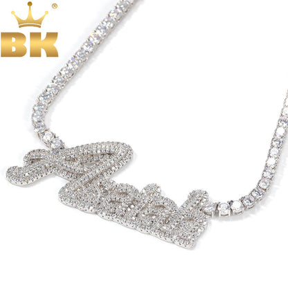 Nameplate Weld Tennis Chain Curise Ice Out Handmade Pendant CZ Tennis Chain Neck