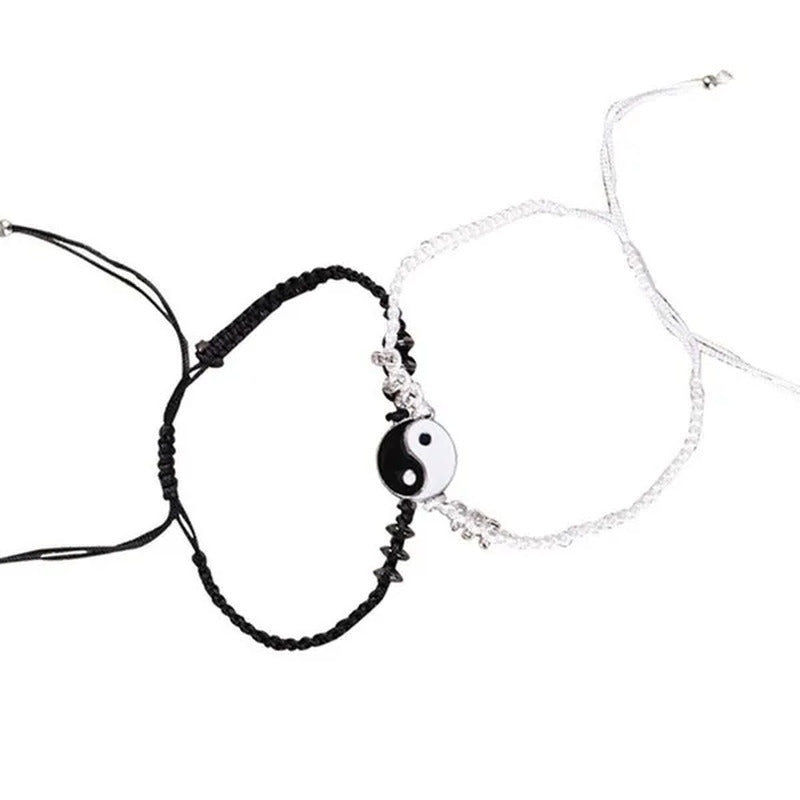 2Pcs New Best Friend Bracelets for 2 Matching Yin Yang Adjustable Cord Bracelet