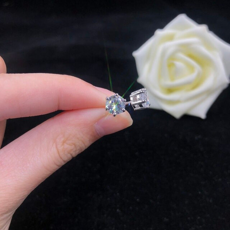 Six Nails Brilliant 0.3-2Carat/Each D Color VVS1 Moissanite Stud Earrings Solid