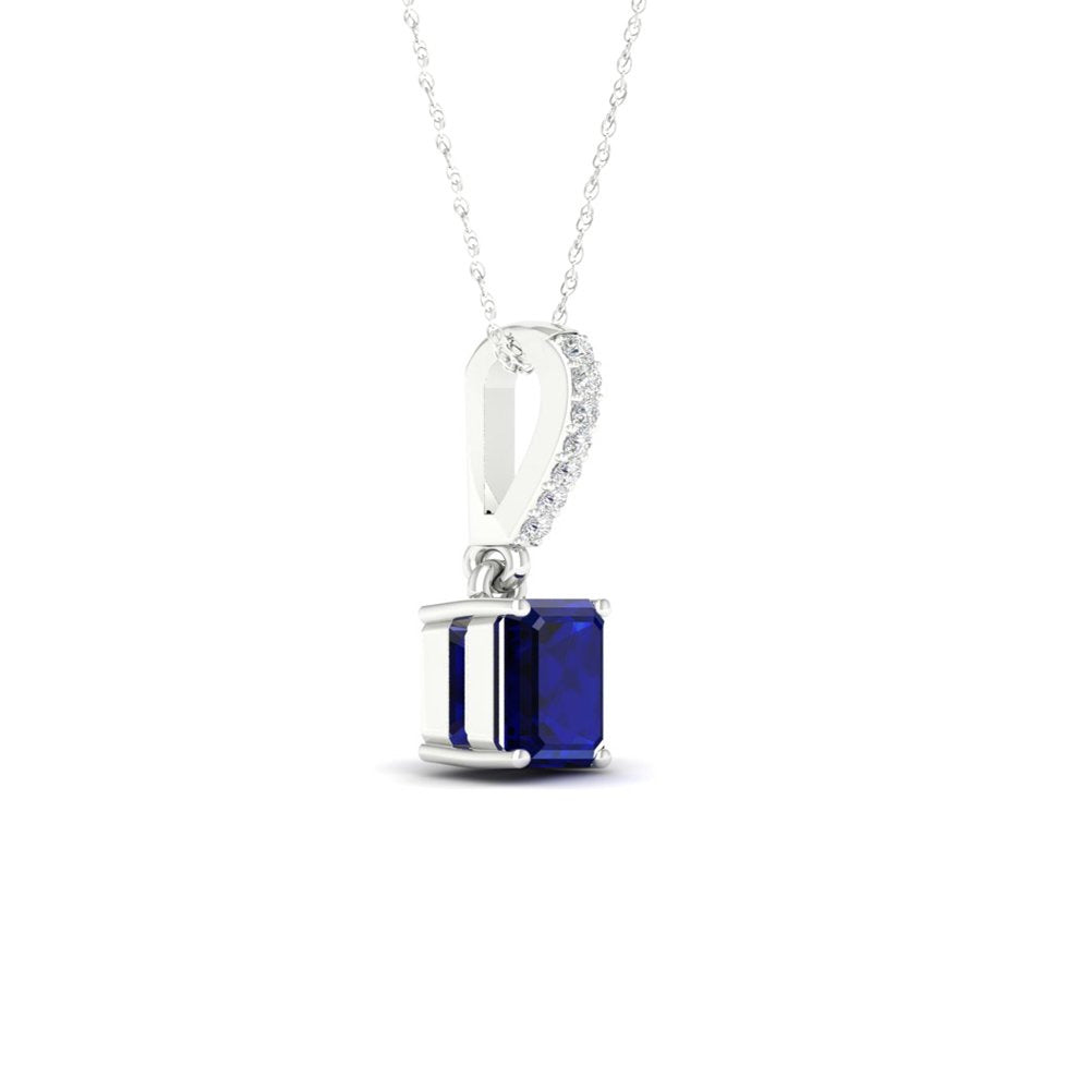 Imperial Gemstone 10K White Gold Emerald Cut Blue Sapphire 1/20 CT TW Diamond Ha