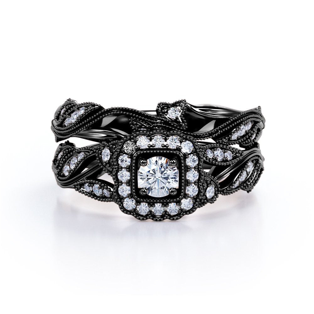 Round Diamond - Edwardian Diamond Filigree Ring - Art Deco Style - Wedding Ring