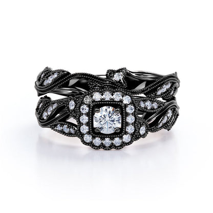 Round Diamond - Edwardian Diamond Filigree Ring - Art Deco Style - Wedding Ring