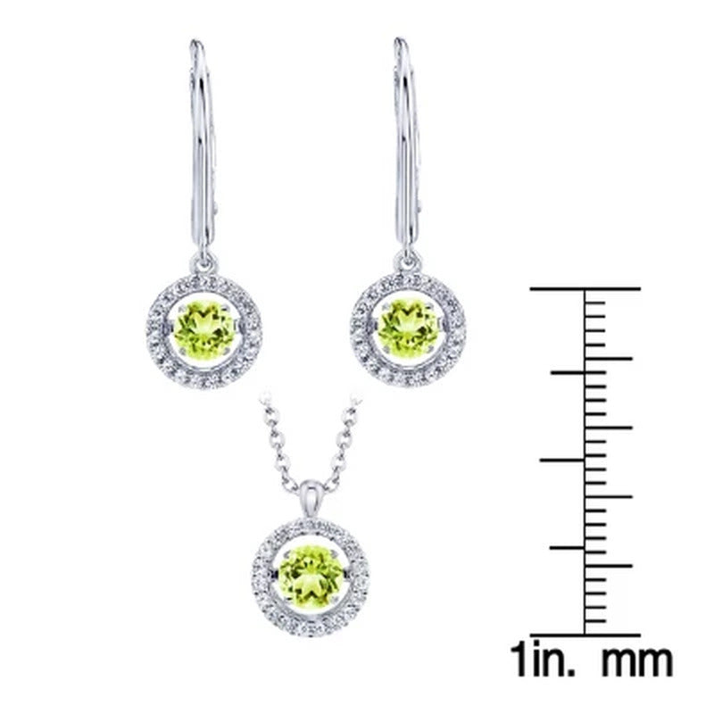 Dancing Genuine Peridot Pendant and Earring Set with in Sterling Silver