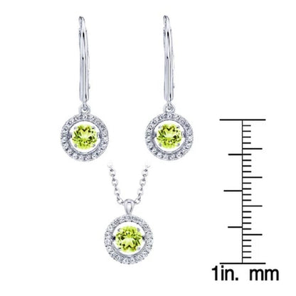 Dancing Genuine Peridot Pendant and Earring Set with in Sterling Silver