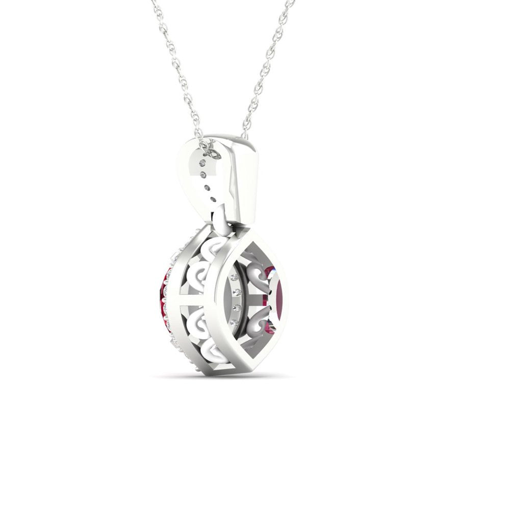 Imperial Gemstone 10K White Gold Marquise Cut Ruby 1/20 CT TW Diamond Halo Penda
