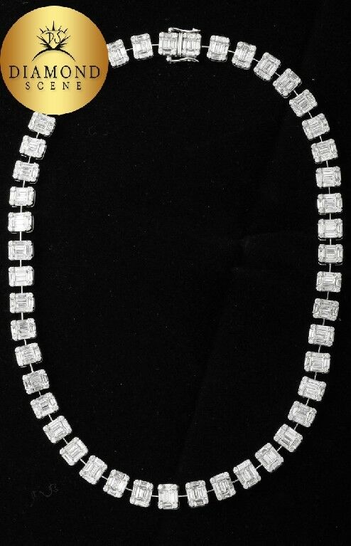 Emerald Cut Diamond Necklace Illusion Set