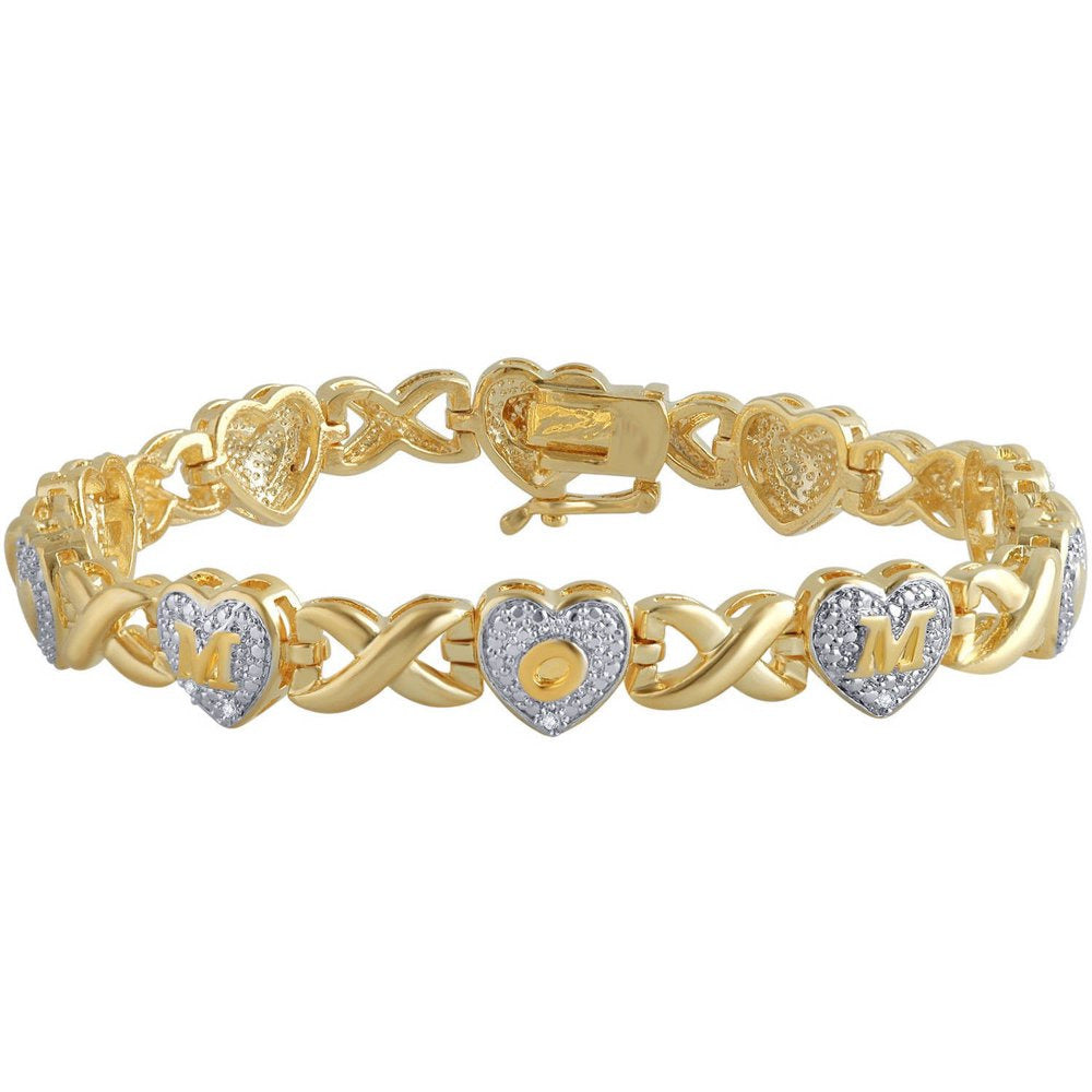 Arista Diamond Accent 14K Yellow Gold Plated Brass Mom Heart Infinity Bracelet,7