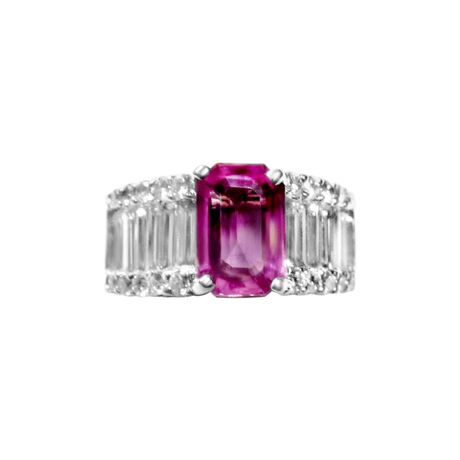 PINK SAPPHIRE EMERALD SHAPE 8.60X5.90X3.22MM SIDE DIAMOND