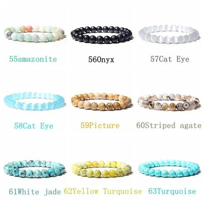 Natural Raw Gemstone Beaded Bracelet Elastic Stretch Crystal Jade Jasper Stone B