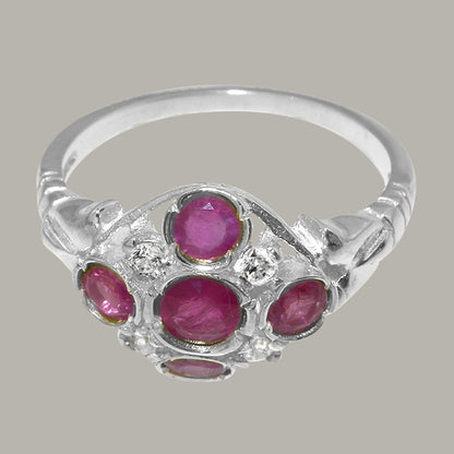 LBG British Made Stunning 925 Sterling Silver Natural Ruby & Diamond Womens Anni