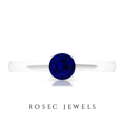 0.50 CT Genuine Blue Sapphire Ring, 5 MM Blue Sapphire Solitaire Ring, Natural B