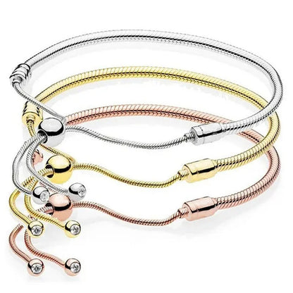 NEW Fashion 925 Sterling Silver Adjustable Size Flashing Sided Heart Snake Chain