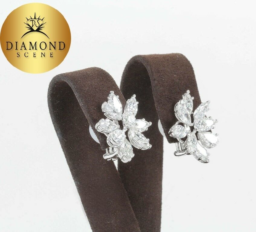Classic Diamond Gold Cluster Earrings 5.26 ct 18 k White Gold