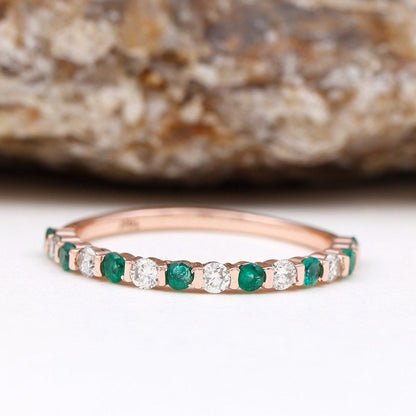 Real Emerald Half Eternity Ring with Diamond for Women (0.75 CT, AAA Quality), 1