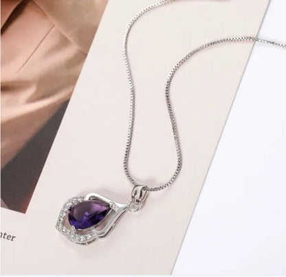 Fashion Copper Silver Plated Necklace Ladies Luxury Natural Crystal Inlaid Zirco