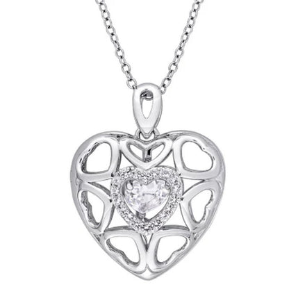 Dancing White Topaz Multi-Heart Locket Pendant with 18" Sterling Chain