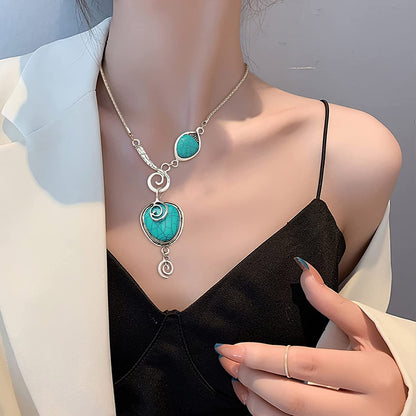 Necklaces for Women Bohemian Exotic Heart Shape Turquoise Necklace Plated with A