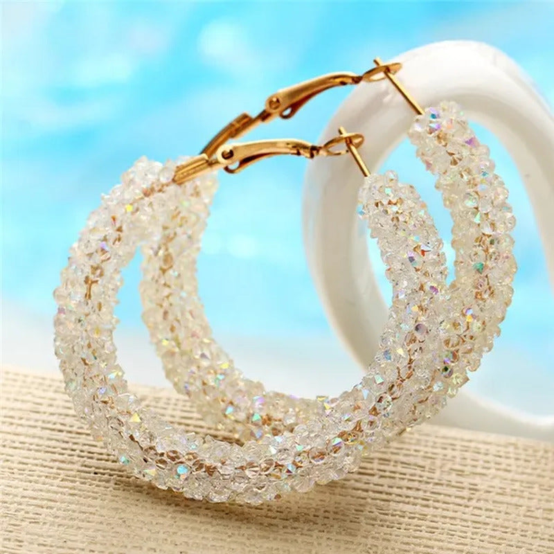 Rhinestone Zircon Flash Ring round Diamond Earrings Female Silver Gold Stud Earr