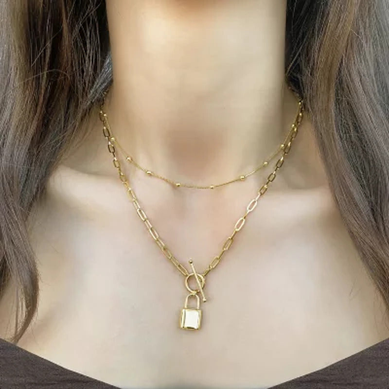14K Yellow Gold Paperclip Toggle Necklace with High Polish Padlock
