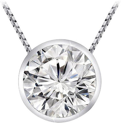 0.5 Carat 14K White Gold round Diamond Bezel Solitaire Pendant Necklace J Color