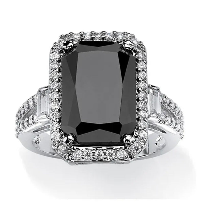 Fashion Silver Plated Filled Emerald Cut Natural Obsidian & Lab Diamond Lover We